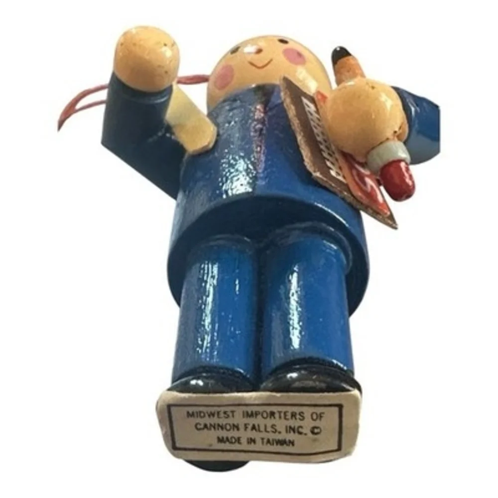 Midwest Cannon Falls Wood Teacher Christmas Ornament Blue Suit 2x3